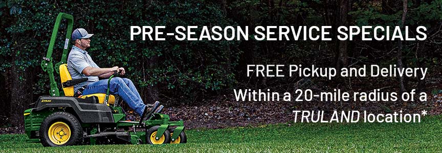 Repair discounts for John Deere mowers, compact tractors, and Gators at TRULAND