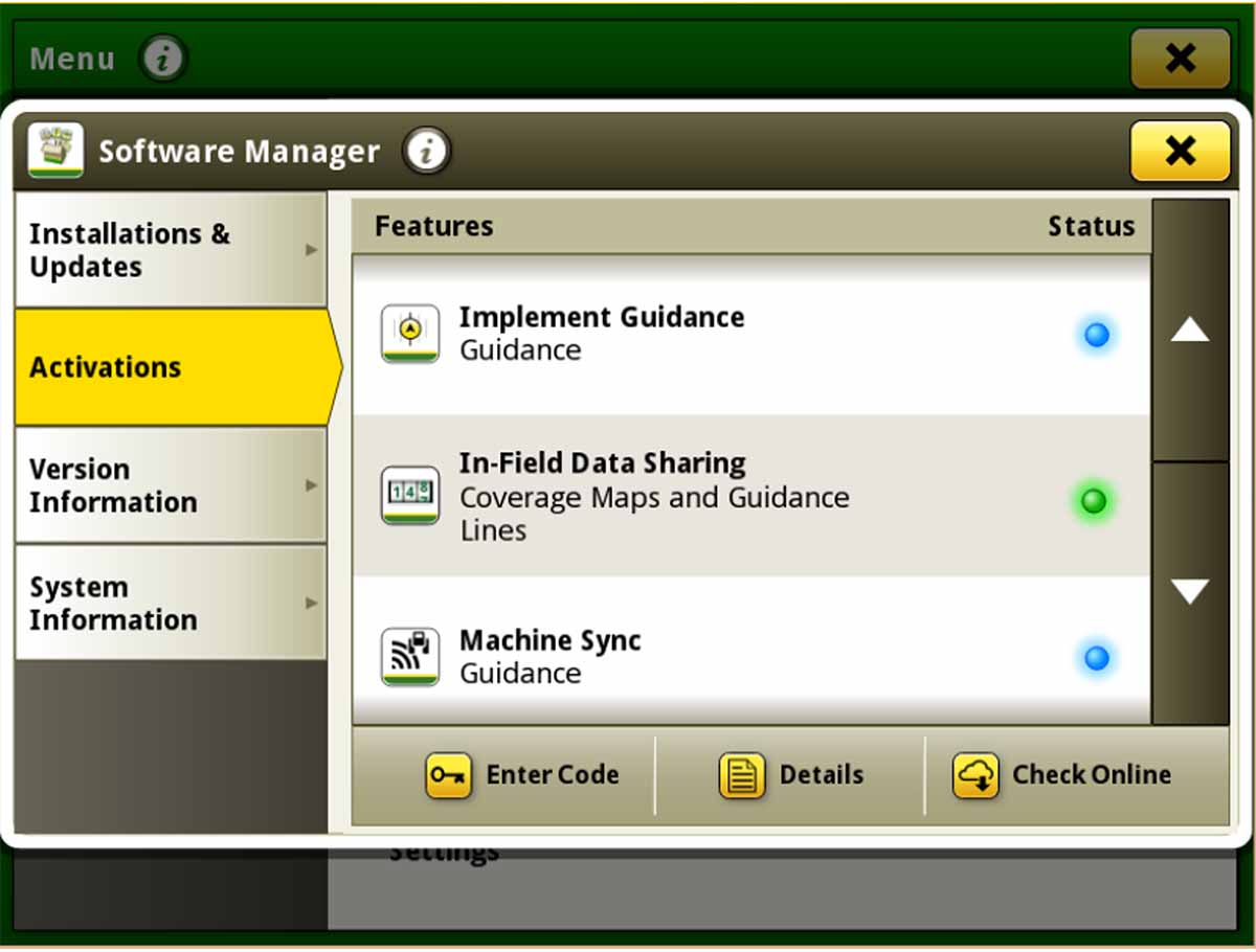 How to check activated features on John Deere Gen 4 Display